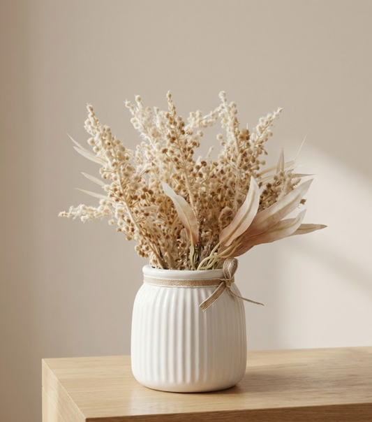 Rustic Ribbed Vase with Dried Florals