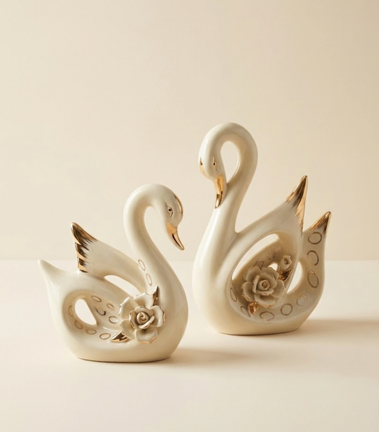 Porcelain Golden-Accent Swans (Pair)