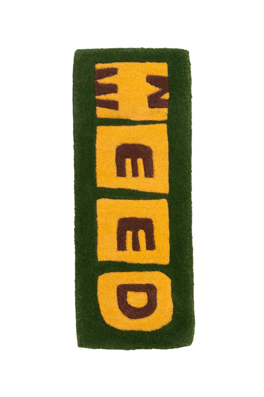 Weed Block Letter Tufted Rug – Green & Yellow Statement Text Rug