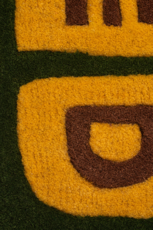 Weed Block Letter Tufted Rug – Green & Yellow Statement Text Rug