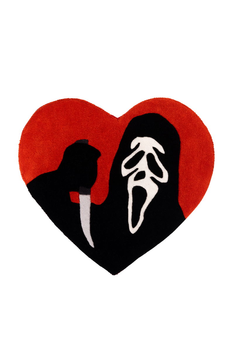 Horror Mask Heart Tufted Rug (Red & Black)