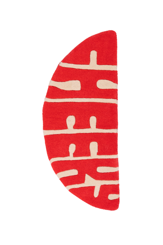 Cheeky Half-Moon Tufted Rug – Red & Cream Wavy Text Rug