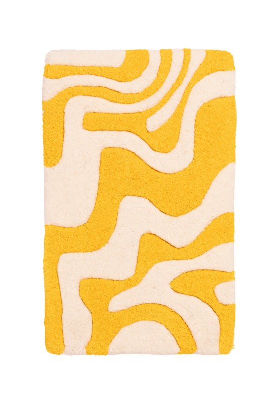 Yellow & white wavy abstract Rug
