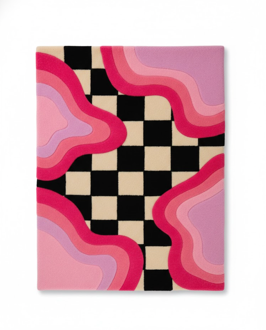 Pink Wave Checkerboard Rug