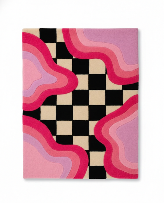 Pink Wave Checkerboard Rug