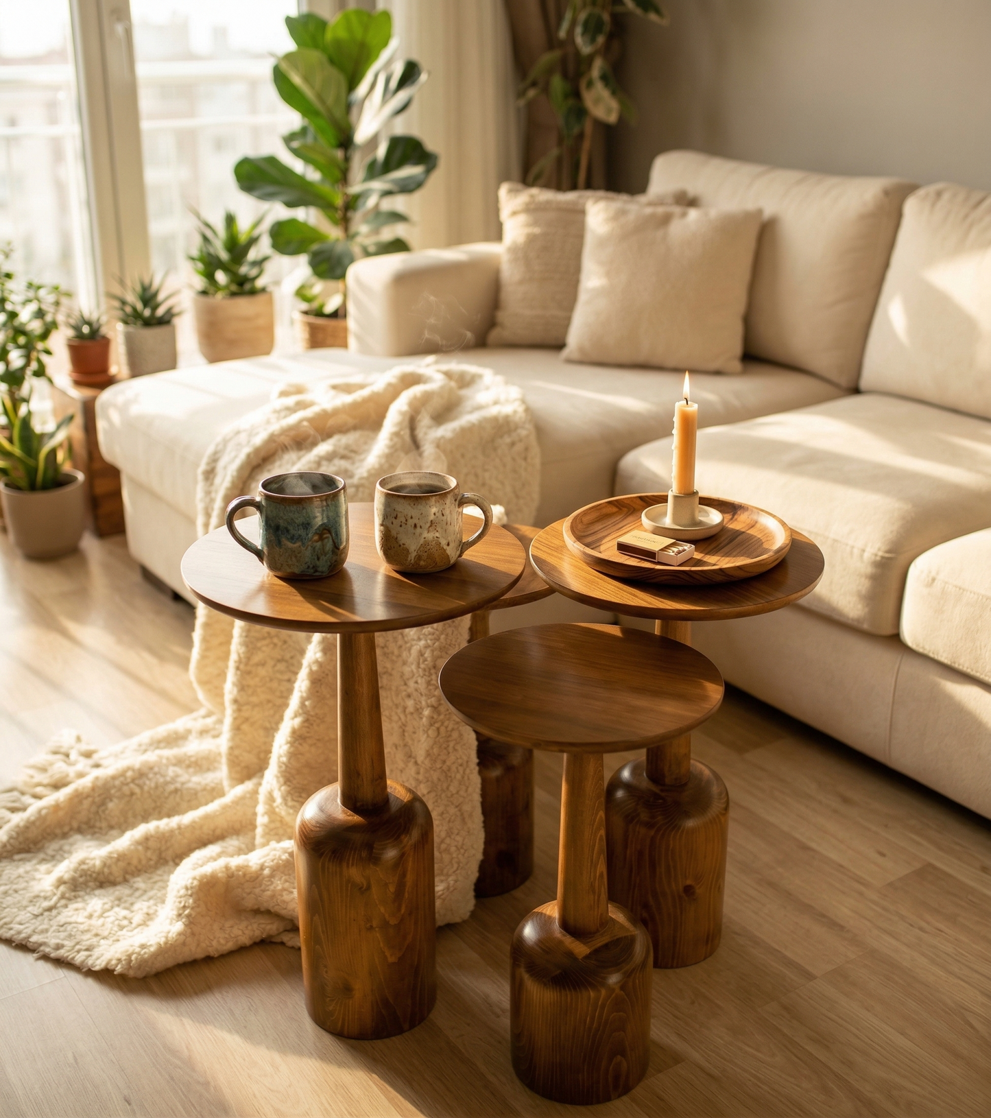 Tri-Leg Nesting Tables – Oak (Set of 2)