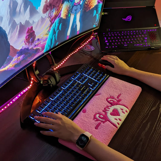 Pink Skull Chibi Keyboard Rug
