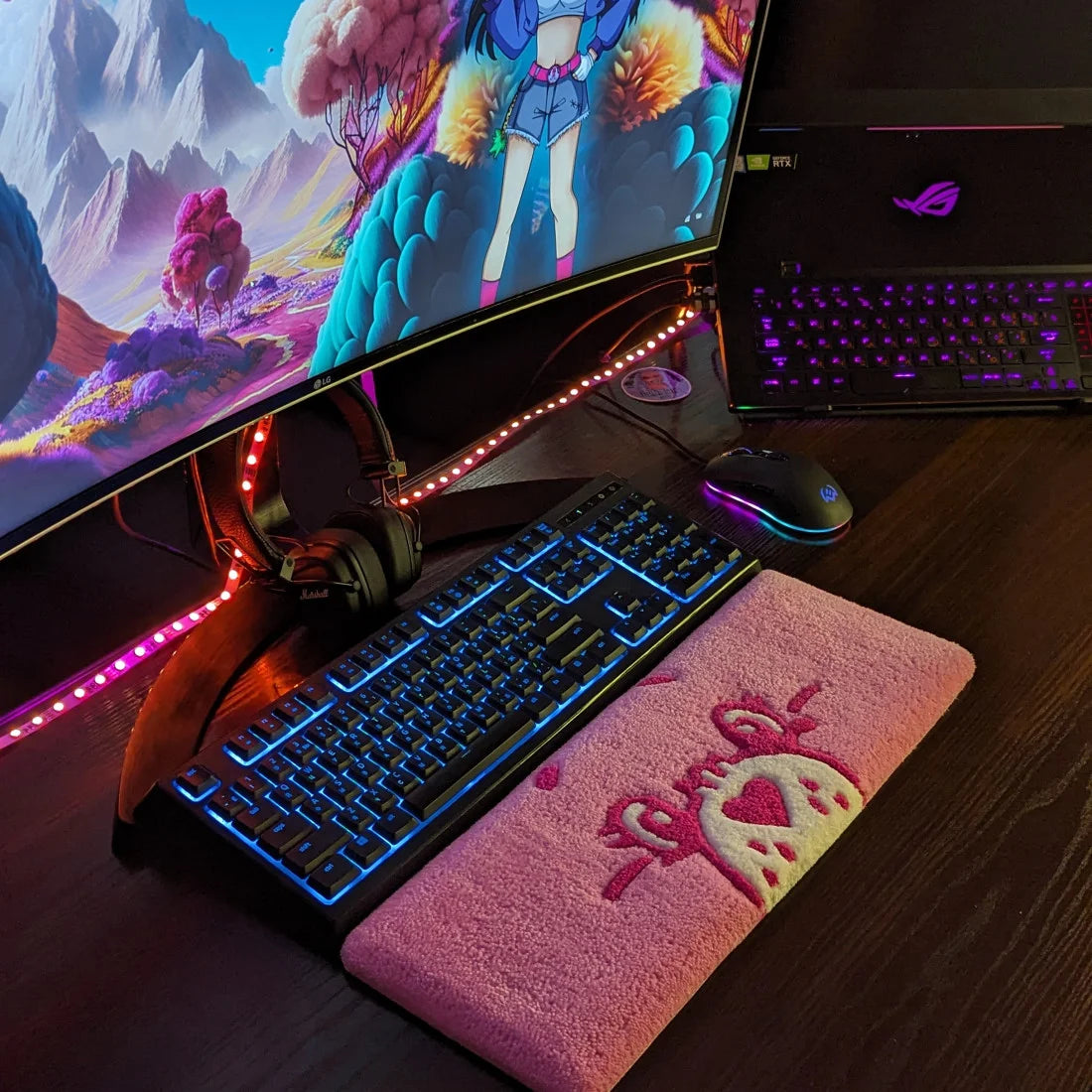 Pink Skull Chibi Keyboard Rug