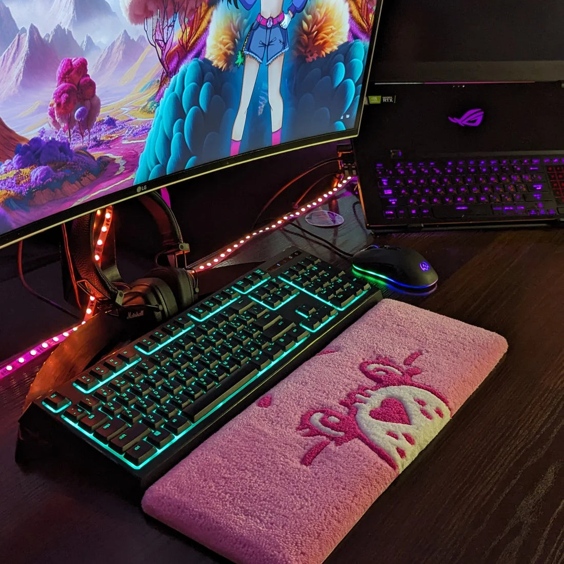 Pink Skull Chibi Keyboard Rug
