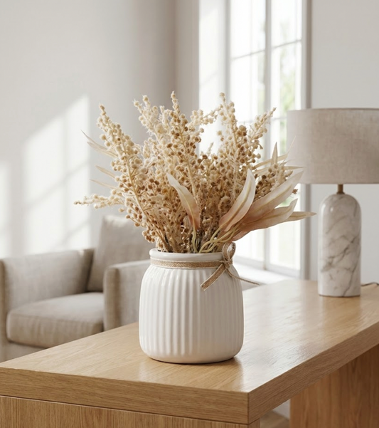 Rustic Ribbed Vase with Dried Florals