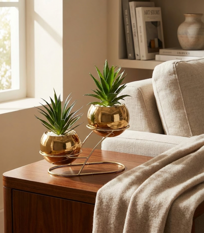 Gold Geometric Dual Planter Stand