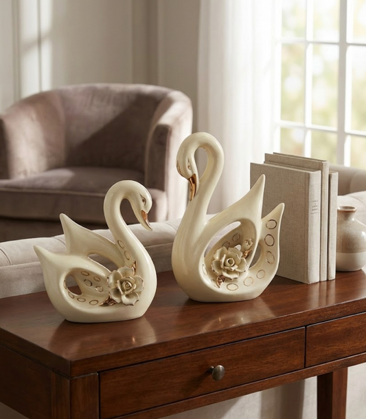 Porcelain Golden-Accent Swans (Pair)