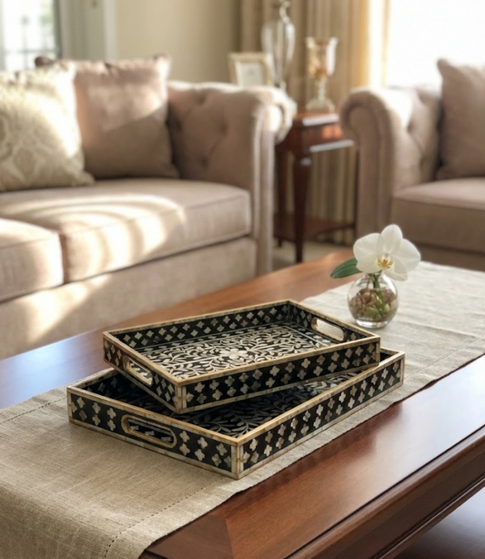 Ebony & Ivory Intricate Vine Inlay Tray