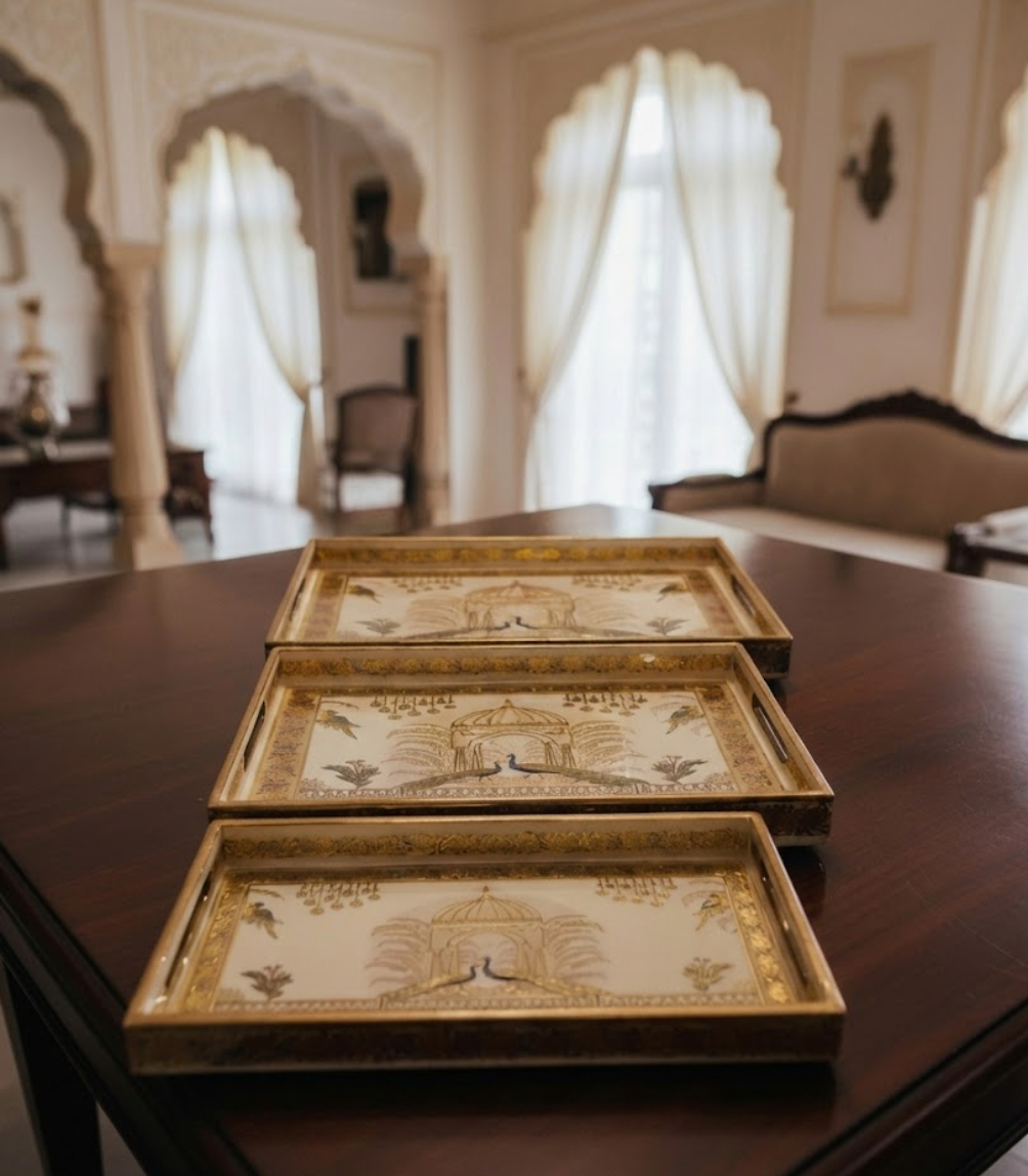 Royal Mughal Peacock Nesting Tray Set