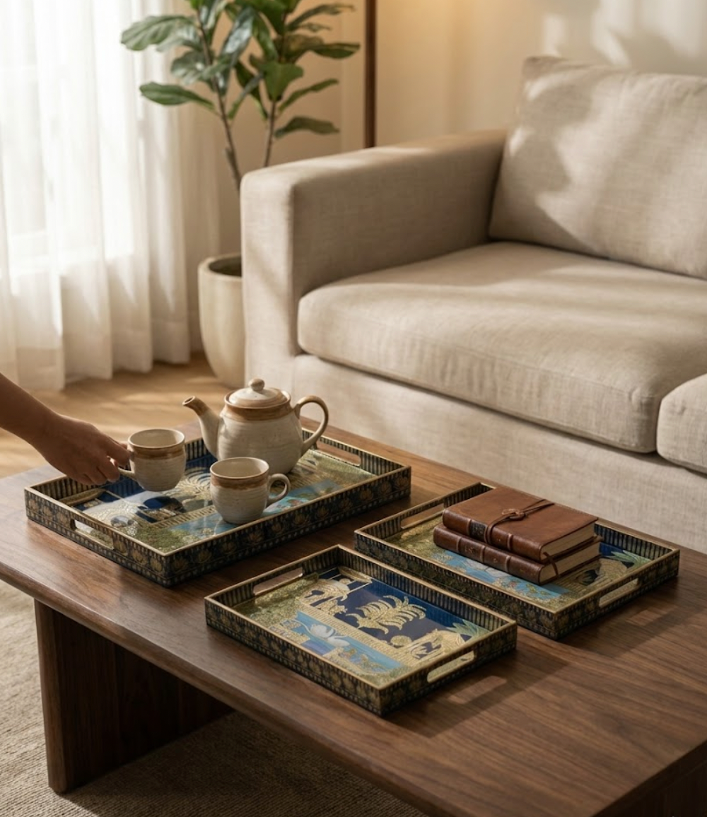 Ebony & Ivory Intricate Vine Inlay Tray