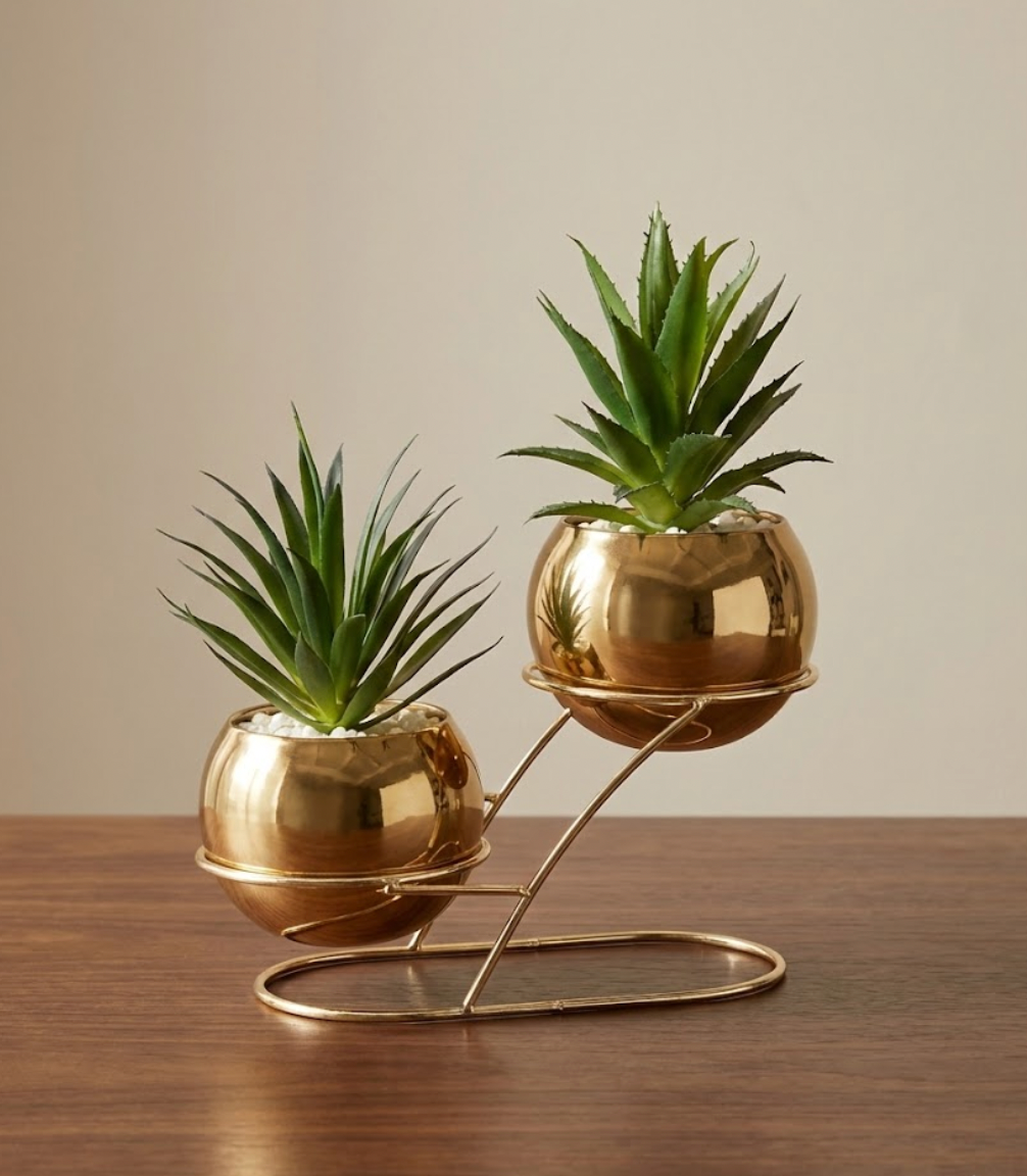 Gold Geometric Dual Planter Stand
