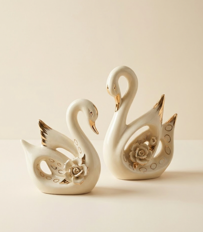 Porcelain Golden-Accent Swans (Pair)