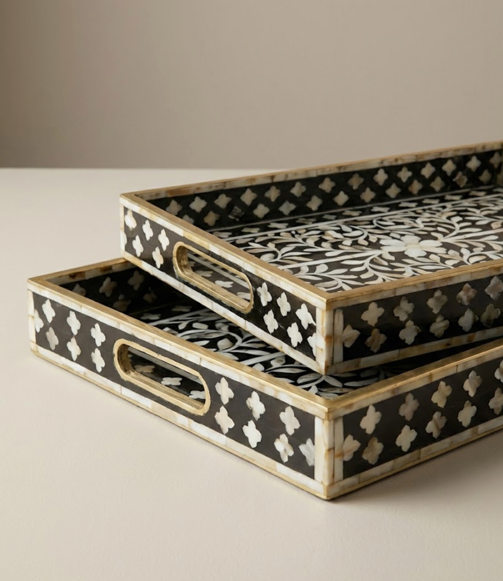 Ebony & Ivory Intricate Vine Inlay Tray