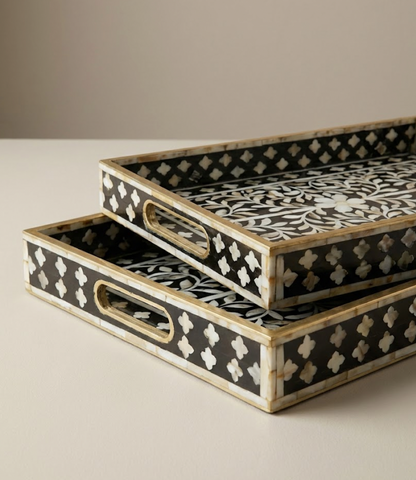 Ebony & Ivory Intricate Vine Inlay Tray