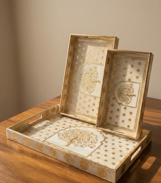 Gilded Tree of Life Artisan Tray Set