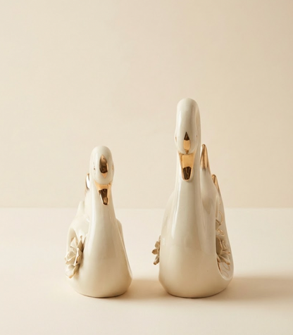 Porcelain Golden-Accent Swans (Pair)