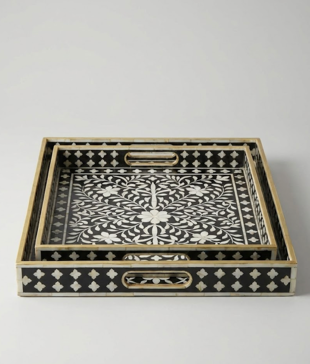 Ebony & Ivory Intricate Vine Inlay Tray
