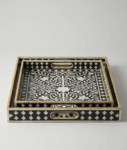 Ebony & Ivory Intricate Vine Inlay Tray