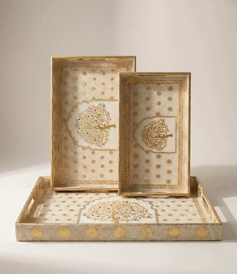 Gilded Tree of Life Artisan Tray Set