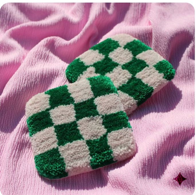 Checkerboard Coaster – Green & White (Set of 2)