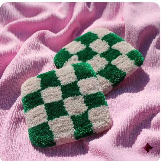 Checkerboard Coaster – Green & White (Set of 2)