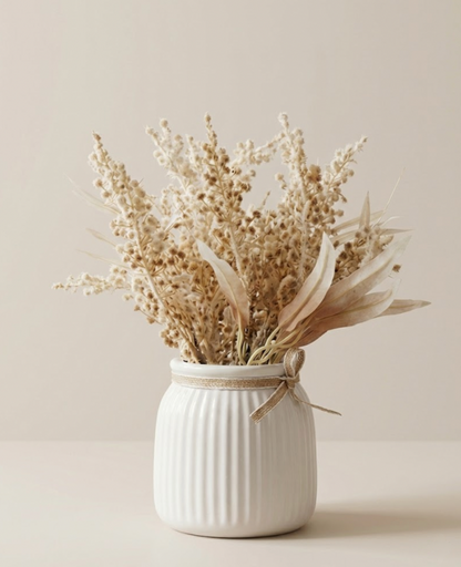Rustic Ribbed Vase with Dried Florals